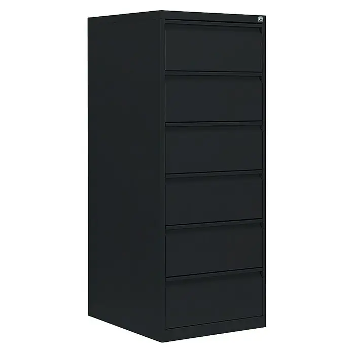 Lüllmann Hängeregisterschrank - H x B x T: 132 x 53 x 62 cm, Tiefschwarz, Fertig montiert, Anzahl Schubladen: 6 Stk. - Schwarzer Aktenschrank mit sechs Schubladen zur Aufbewahrung von Büromaterialien und Dokumenten für eine bessere Organisation.