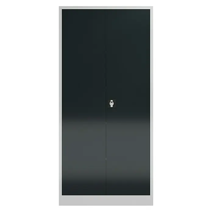 Lüllmann ClassiX Metall-Mehrzweckschrank - H x B x T: 194,5 x 92 x 42 cm, Lichtgrau/Anthrazit, Fertig montiert, Anzahl Böden: 4 Stk. - Grauer Metallschrank mit zwei Türen und einem eingebauten Schloss, um Wertgegenstände sicher aufzubewahren.