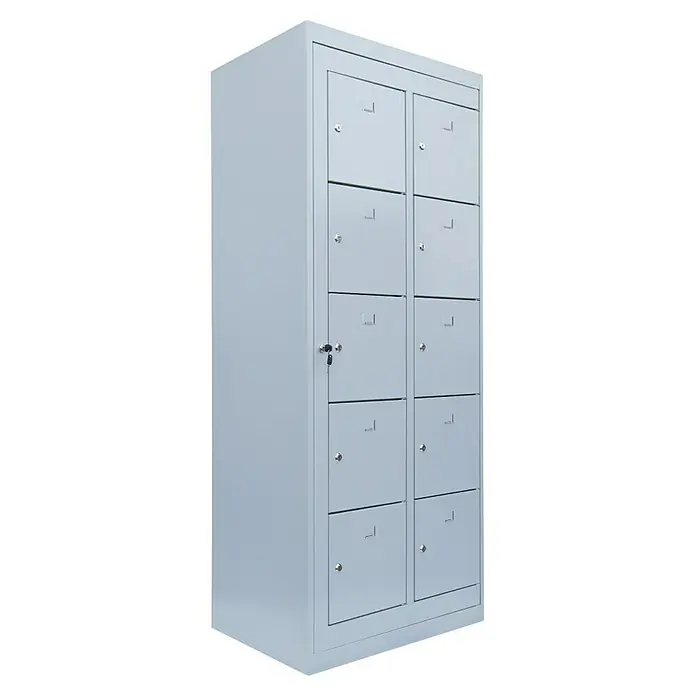 Lüllmann Fächerschrank - H x B x T: 180 x 74 x 50 cm, Lichtgrau, Fertig montiert, Anzahl Fächer: 10 Stk. - Ein grauer Spind mit mehreren Fächern, der sich ideal für Büros oder Schulen eignet, bietet sichere Aufbewahrung.