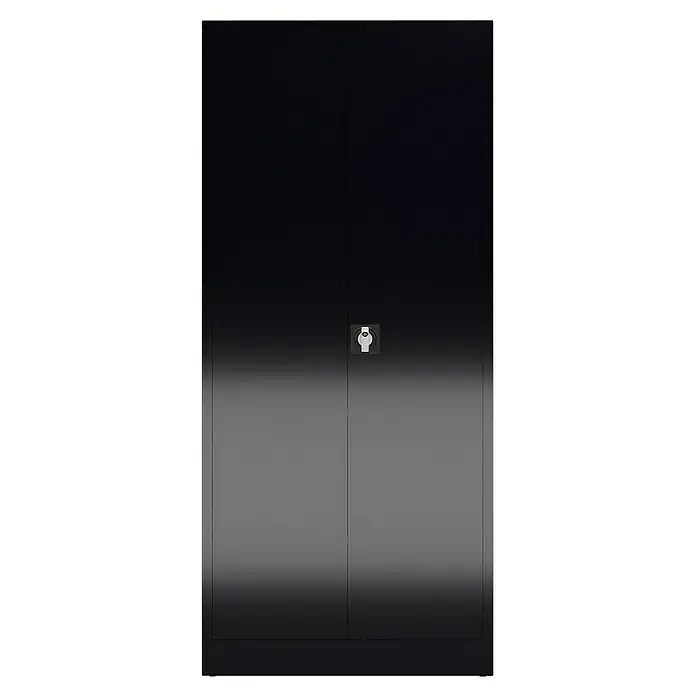 Lüllmann ClassiX Metall-Mehrzweckschrank - H x B x T: 180 x 80 x 38 cm, Tiefschwarz, Fertig montiert, Anzahl Böden: 4 Stk. - Schwarzer Aktenschrank mit zwei Türen und einem Schloss in der Mitte. Büromöbel zur Aufbewahrung von Dokumenten und Ordnern.