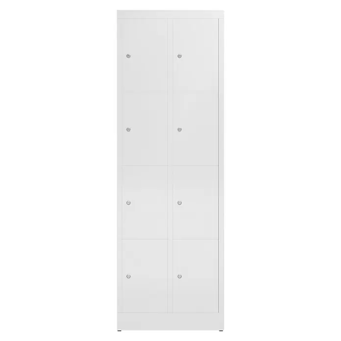 Lüllmann ClassiX Schließfachschrank - H x B x T: 180 x 59 x 50 cm, Signalweiß, Fertig montiert, Anzahl Fächer: 8 Stk. - Ein schlanker, weißer Spind mit acht Fächern, ideal für Büro oder Schule. Das schlichte Design sorgt für Ordnung und Sicherheit der persönlichen Gegenstände.