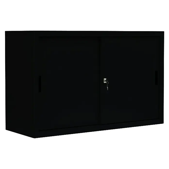 Lüllmann Schiebetür Schrank - H x B x T: 75 x 120 x 45 cm, Tiefschwarz, Fertig montiert, Anzahl Böden: 1 Stk. - Schwarzer Aktenschrank mit Schiebetüren und Schloss, ideal für Büro oder Arbeitszimmer zur sicheren Aufbewahrung wichtiger Dokumente.