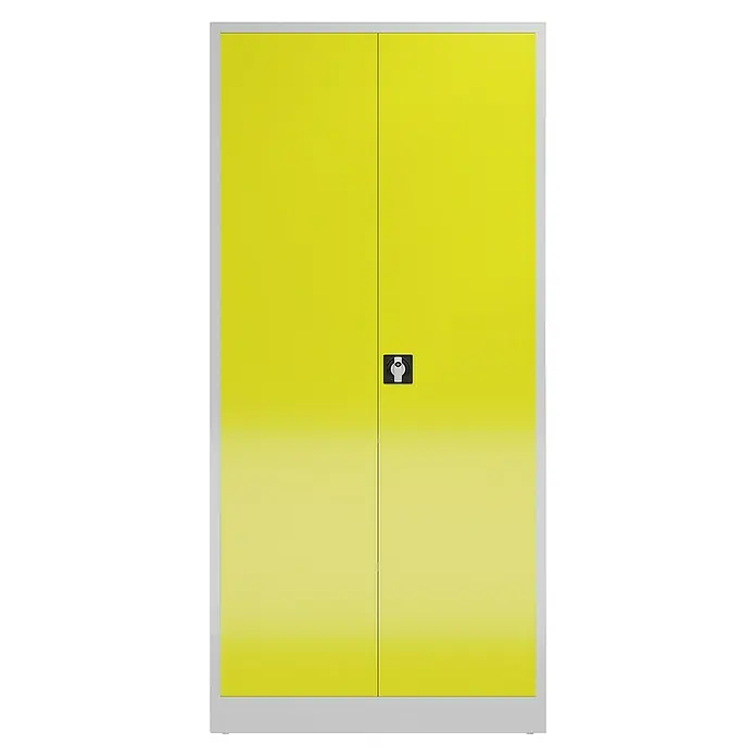 Lüllmann ClassiX Metall-Mehrzweckschrank - H x B x T: 194,5 x 92 x 42 cm, Lichtgrau/Zinkgelb, Fertig montiert, Anzahl Böden: 4 Stk. - Gelber Stahlschrank mit zwei Türen und einem Schloss in einem schlichten, modernen Design, ideal für Büro oder Werkstatt.
