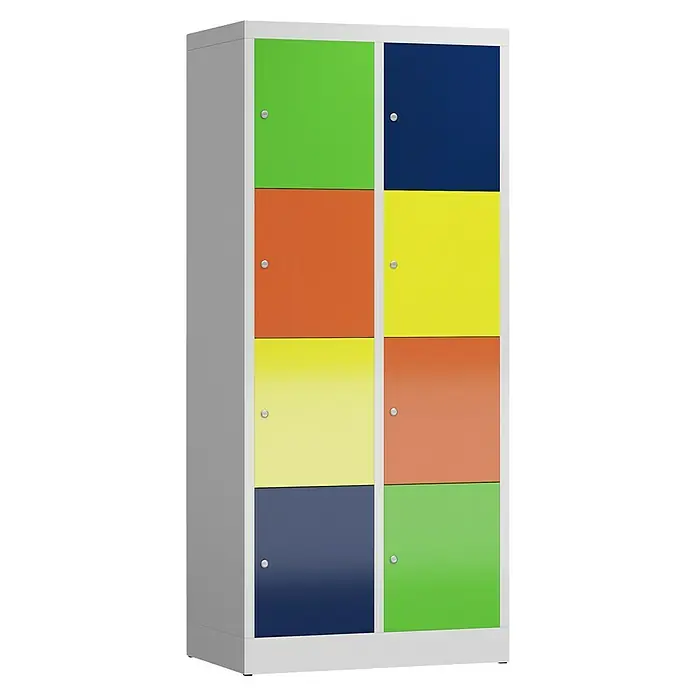 Lüllmann ClassiX Schließfachschrank - H x B x T: 180 x 80 x 50 cm, Lichtrgau/Mehrfarbig, Fertig montiert, Anzahl Fächer: 8 Stk. - Schrank mit acht farbigen Fächern, ideal für Schulen und Umkleideräume. Praktische Aufbewahrung in fröhlichen Farben.