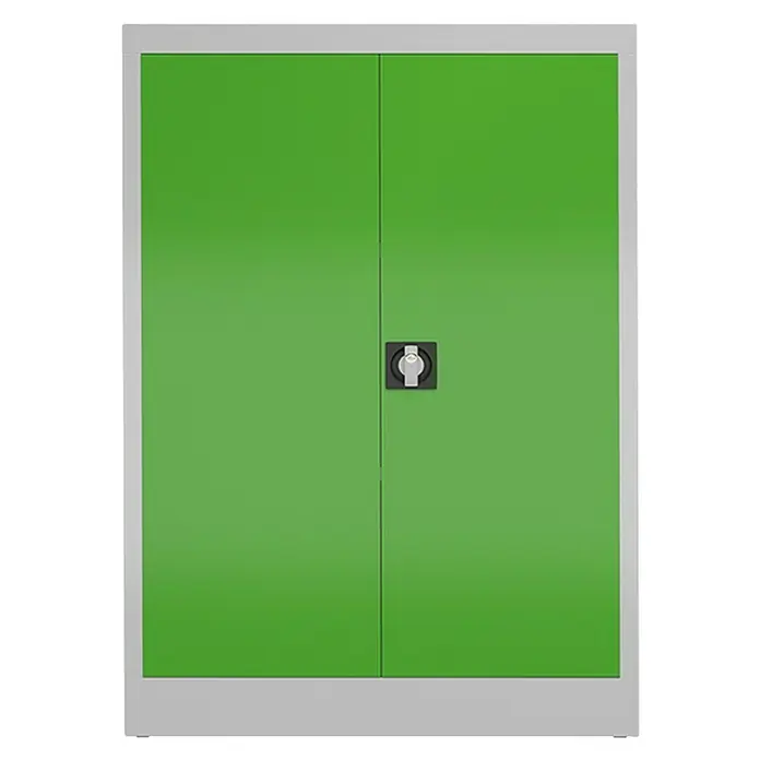 Lüllmann ClassiX Metall-Mehrzweckschrank - H x B x T: 120 x 92 x 42 cm, Lichtgrau/Gelbgrün, Fertig montiert, Anzahl Böden: 2 Stk. - Ein grüner Stahlschrank mit zwei Türen und einem Drehgriffschloss, ideal für Büro oder Werkstatt. Solider Aktenschrank mit abschließbaren Türen.