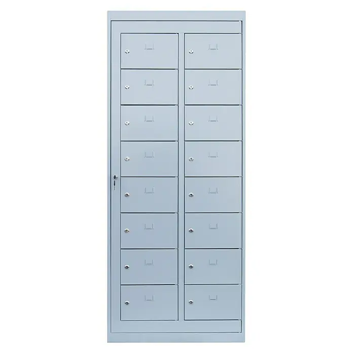 Lüllmann Fächerschrank - H x B x T: 180 x 74 x 50 cm, Lichtgrau, Fertig montiert, Anzahl Fächer: 16 Stk. - Schrank mit mehreren kleinen, abschließbaren Fächern, ideal zur Aufbewahrung von Post oder Dokumenten. Praktisches Ordnungssystem.