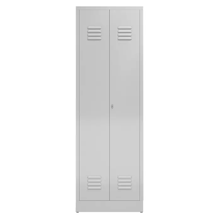 Lüllmann ClassiX Metall-Mehrzweckschrank - H x B x T: 180 x 59 x 50 cm, Lichtgrau, Fertig montiert, Anzahl Böden: 4 Stk. - Grauer Metall-Doppelspind mit Lüftungsschlitzen und Schloss. Praktischer Stauraum für Büro oder Werkstatt.