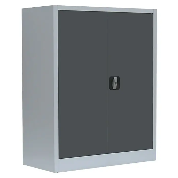 Lüllmann Metall-Mehrzweckschrank - H x B x T: 100 x 80 x 38,3 cm, Lichtgrau/Anthrazit, Fertig montiert, Anzahl Böden: 2 Stk. - Stahlblechschrank mit zwei grauen Türen und einem silbernfarbenen Griff. Ideal für Büro oder Werkstatt zur sicheren Aufbewahrung.