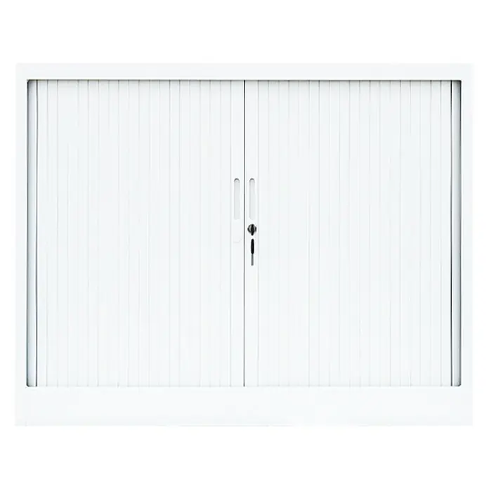 Lüllmann Rollladenschrank - H x B x T: 75 x 100 x 45,7 cm, Signalweiß, Fertig montiert, Anzahl Böden: 1 Stk. - Weißer Aktenschrank mit Rolladen, der sicher und stilvoll Büromaterialien aufbewahrt. Das abschließbare Design bietet zusätzliche Sicherheit für sensible Dokumente.