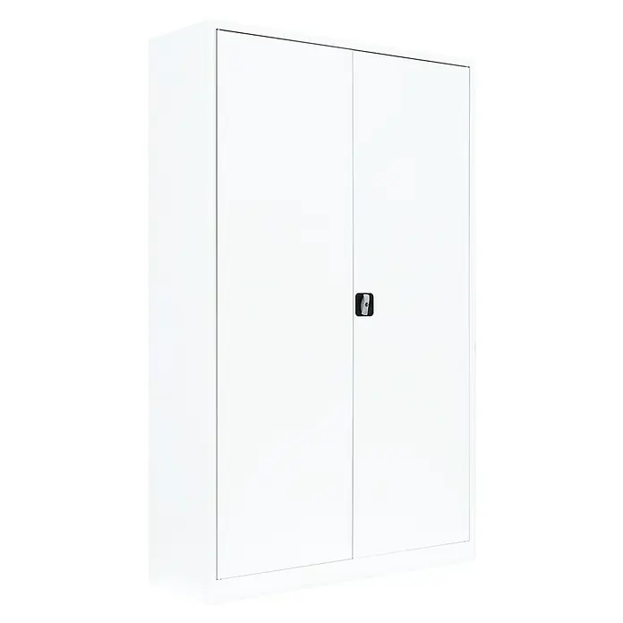 Lüllmann Metall-Mehrzweckschrank - H x B x T: 195 x 120 x 42,2 cm, Signalweiß, Fertig montiert, Anzahl Böden: 4 Stk. - Weißer Büroschrank mit zwei Türen und einem Griff. Ideal zur Aufbewahrung von Büromaterialien und Dokumenten.