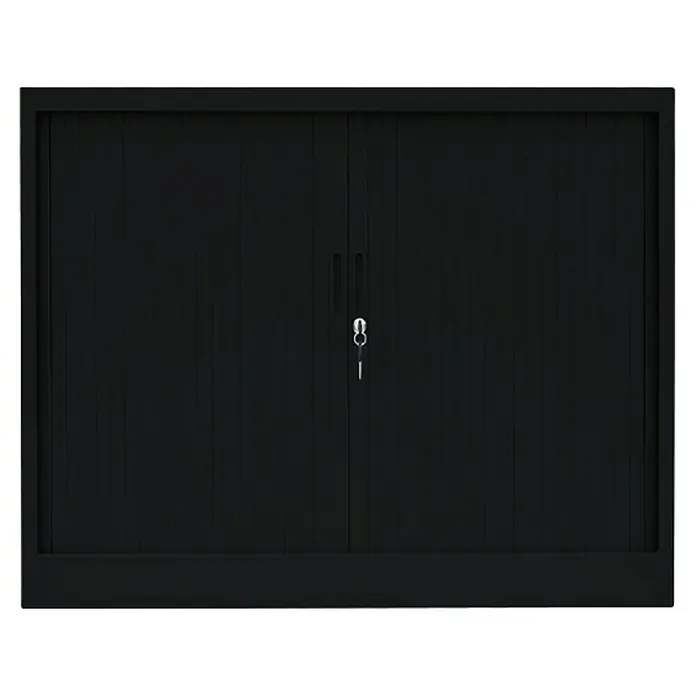 Lüllmann Rollladenschrank - H x B x T: 75 x 100 x 45,7 cm, Tiefschwarz, Fertig montiert, Anzahl Böden: 1 Stk. - Schwarzer abschließbarer Aktenschrank mit Rolltüren. Ideal zur sicheren Aufbewahrung von Dokumenten im Büro.