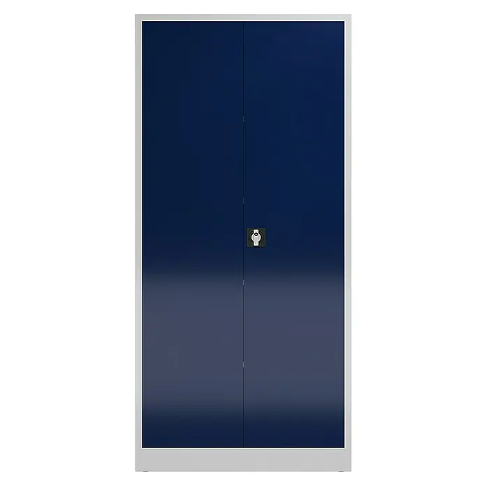Lüllmann ClassiX Metall-Mehrzweckschrank - H x B x T: 194,5 x 92 x 42 cm, Lichtgrau/Enzianblau, Fertig montiert, Anzahl Böden: 4 Stk. - Blauer Aktenschrank mit silbernem Rahmen, ideal für Büro oder Zuhause zur Aufbewahrung von Dokumenten und Ordnern.
