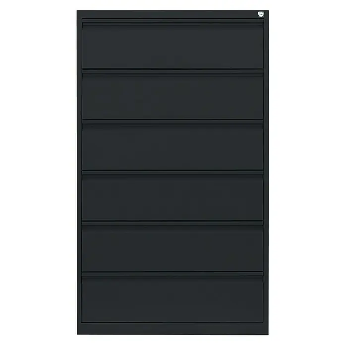 Lüllmann Hängeregisterschrank - H x B x T: 132 x 76 x 62 cm, Tiefschwarz, Fertig montiert, Anzahl Schubladen: 6 Stk. - Schwarzer Aktenschrank mit mehreren Schubladen zur Aufbewahrung von Dokumenten und Büromaterialien. Der Schrank ist stabil und funktional.