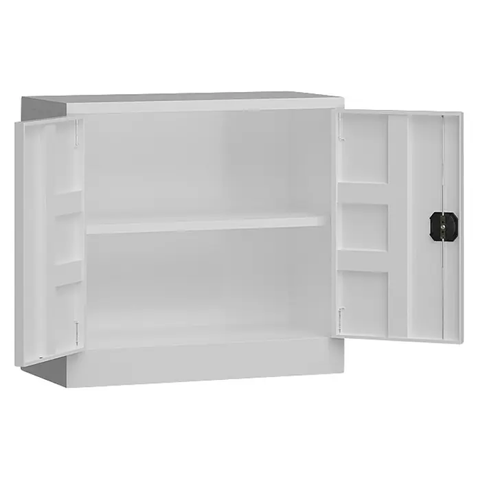 Lüllmann ClassiX Metall-Mehrzweckschrank - H x B x T: 75 x 80 x 38 cm, Signalweiß, Fertig montiert, Anzahl Böden: 1 Stk. - Dieser weiße Schrank mit offenen Türen und einem Einlegeboden ist perfekt für die Aufbewahrung verschiedener Gegenstände.