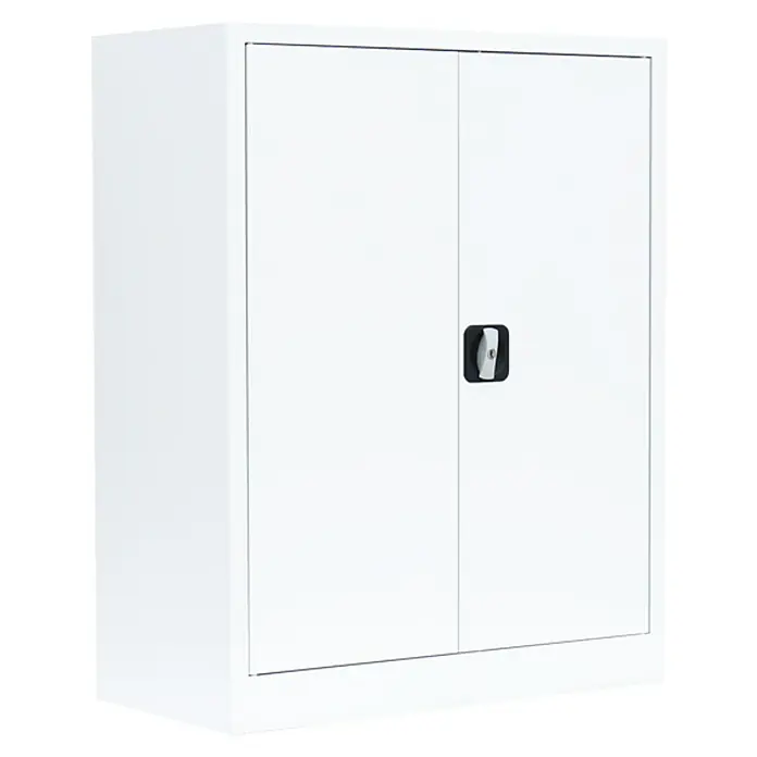 Lüllmann Metall-Mehrzweckschrank - H x B x T: 100 x 80 x 38,3 cm, Signalweiß, Fertig montiert, Anzahl Böden: 2 Stk. - Ein weißer Büroschrank mit abschließbaren Türen und einem Griff in der Mitte. Ideal zur Aufbewahrung von Akten und Dokumenten.