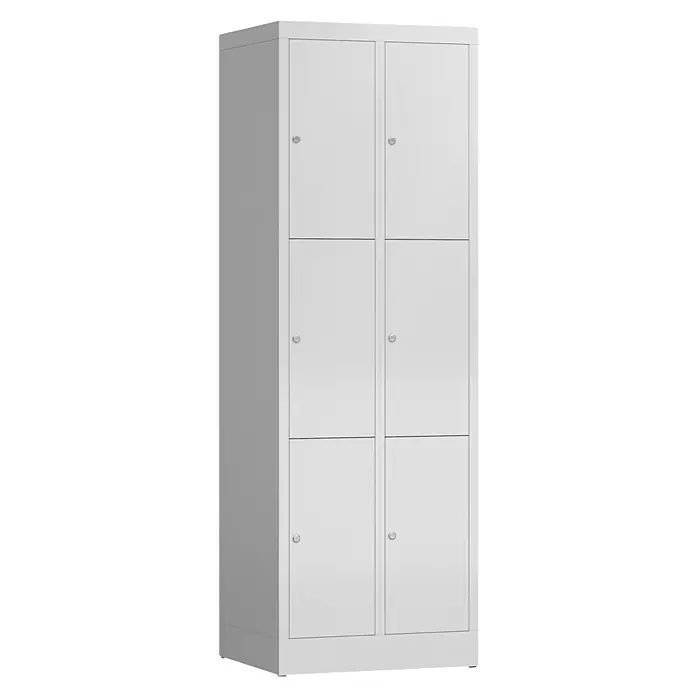 Lüllmann ClassiX Schließfachschrank - H x B x T: 180 x 59 x 50 cm, Lichtgrau, Fertig montiert, Anzahl Fächer: 6 Stk. - Ein grauer Schrank mit sechs Fächern und abschließbaren Türen bietet viel Stauraum für verschiedene Gegenstände. Ideal für Büro oder Umkleide.