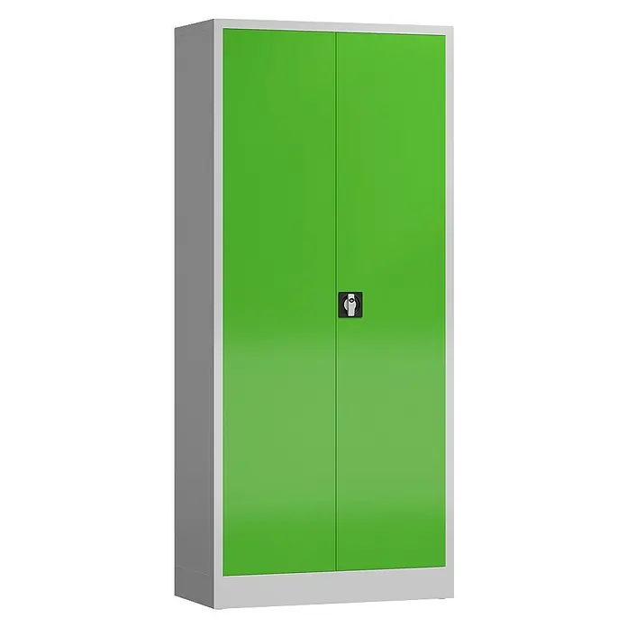 Lüllmann ClassiX Metall-Mehrzweckschrank - H x B x T: 180 x 80 x 38 cm, Lichtgrau/Gelbgrün, Fertig montiert, Anzahl Böden: 4 Stk. - Der grüne Stahlschrank mit zwei Türen bietet robusten Stauraum für Büro oder Werkstatt. Ideal für Akten und Werkzeuge.
