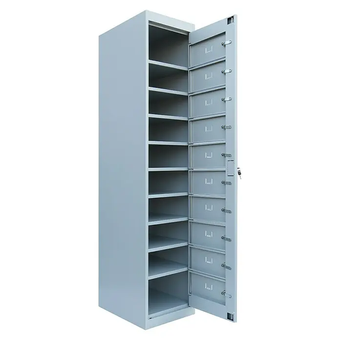 Lüllmann Fächerschrank - H x B x T: 180 x 40 x 50 cm, Lichtgrau, Fertig montiert, Anzahl Fächer: 10 Stk. - Grauer Stahlschrank mit offenen Fächern und verschließbaren Abteilen, ideal für die Aufbewahrung und Organisation von Gegenständen im Büro oder Lager.