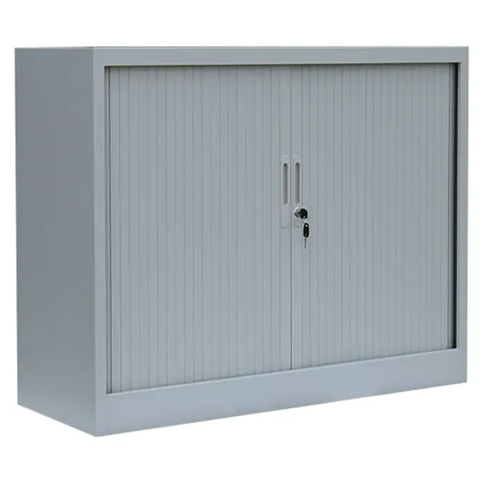 Lüllmann Rollladenschrank - H x B x T: 75 x 100 x 45,7 cm, Lichtgrau, Fertig montiert, Anzahl Böden: 1 Stk. - Grauer Büroschrank mit Rollladen und Schlüssel, ideal zur Aufbewahrung von Dokumenten und Büromaterialien im Büro.