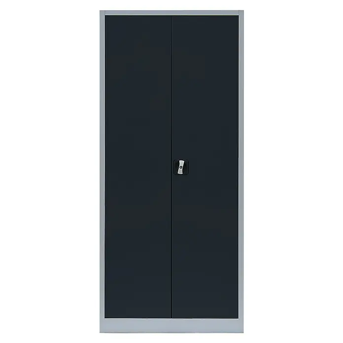 Lüllmann Metall-Mehrzweckschrank - H x B x T: 180 x 80 x 38,3 cm, Lichtgrau/Anthrazit, Fertig montiert, Anzahl Böden: 4 Stk. - Ein schlanker, anthrazitfarbener Flügeltürenschrank mit silberfarbenem Rahmen und einem kleinen Drehknopf als Griff. Vielseitig & stilvoll.