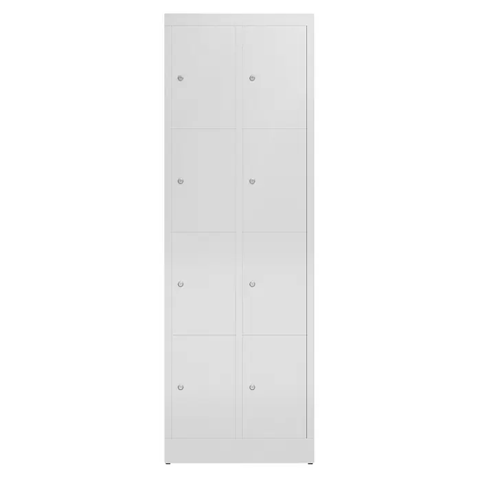 Lüllmann ClassiX Schließfachschrank - H x B x T: 180 x 59 x 50 cm, Lichtgrau, Fertig montiert, Anzahl Fächer: 8 Stk. - Heller, hoher, weißer Garderobenschrank mit acht Fächern und silberfarbenen Griffen. Optimal für Ordnung und Übersicht im Raum.