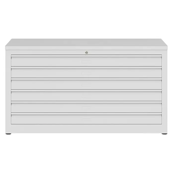 Lüllmann Planschrank - H x B x T: 60,5 x 113,5 x 83,5 cm, Signalweiß, Fertig montiert, Anzahl Schubladen: 6 Stk. - Ein weißer Schubladenschrank mit mehreren Fächern zur praktischen Aufbewahrung und Organisation von Gegenständen im Büro oder zu Hause.
