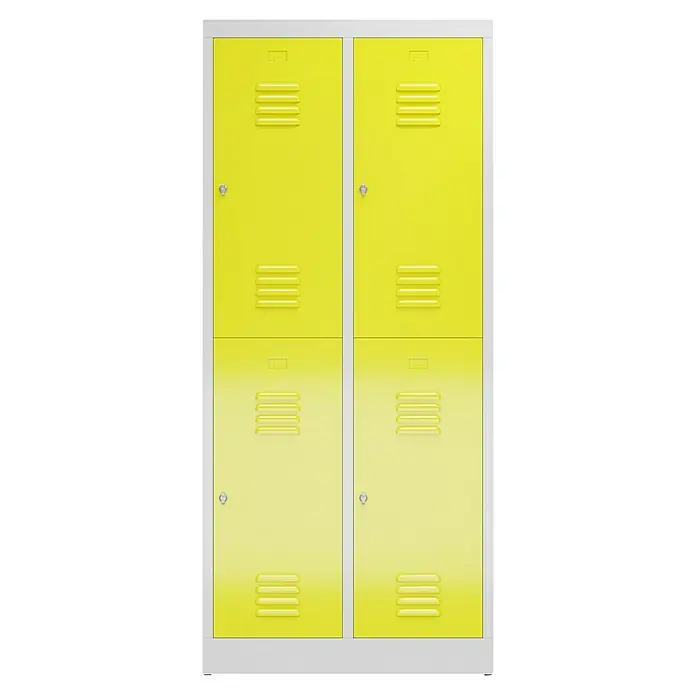 Lüllmann ClassiX Spind - H x B x T: 180 x 80 x 50 cm, Lichtgrau/Zinkgelb, Fertig montiert, Anzahl Fächer: 4 Stk. - Gelbe Metallschränke mit vier Fächern und Belüftungsschlitzen. Praktische Aufbewahrungslösung für Schule oder Büro.