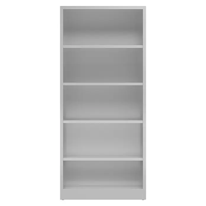 Lüllmann ClassiX Aktenregal - H x B x T: 180 x 80 x 38 cm, Traglast pro Boden: 65 kg, Anzahl Böden: 4 Stk., Lichtgrau - Abbildung eines leeren grauen Bücherregals mit sechs Regalen, das sich perfekt für die Organisation von Büchern und Dekor eignet.