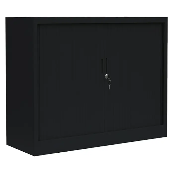 Lüllmann Rollladenschrank - H x B x T: 75 x 100 x 45,7 cm, Tiefschwarz, Fertig montiert, Anzahl Böden: 1 Stk. - Schwarzer Metallschrank mit abschließbaren Türen für sichere Aufbewahrung im Büro oder Lager.