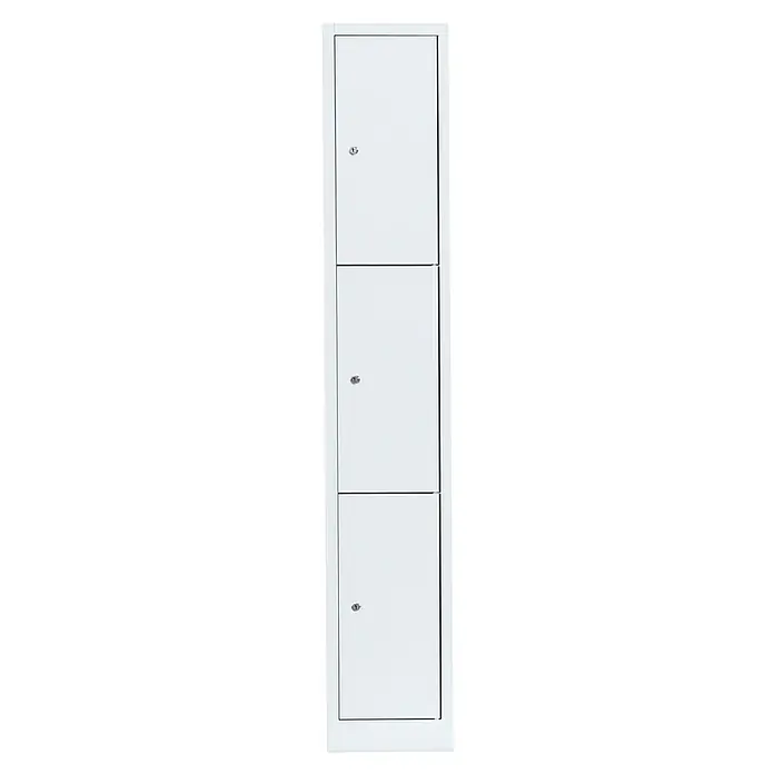 Lüllmann Schließfachschrank - H x B x T: 180 x 31,5 x 50 cm, Signalweiß, Fertig montiert, Anzahl Fächer: 3 Stk. - Dreifach-Spind in Weiß mit Schlössern für sichere Aufbewahrung von persönlichen Gegenständen in Schule, Büro oder Fitnessstudio.