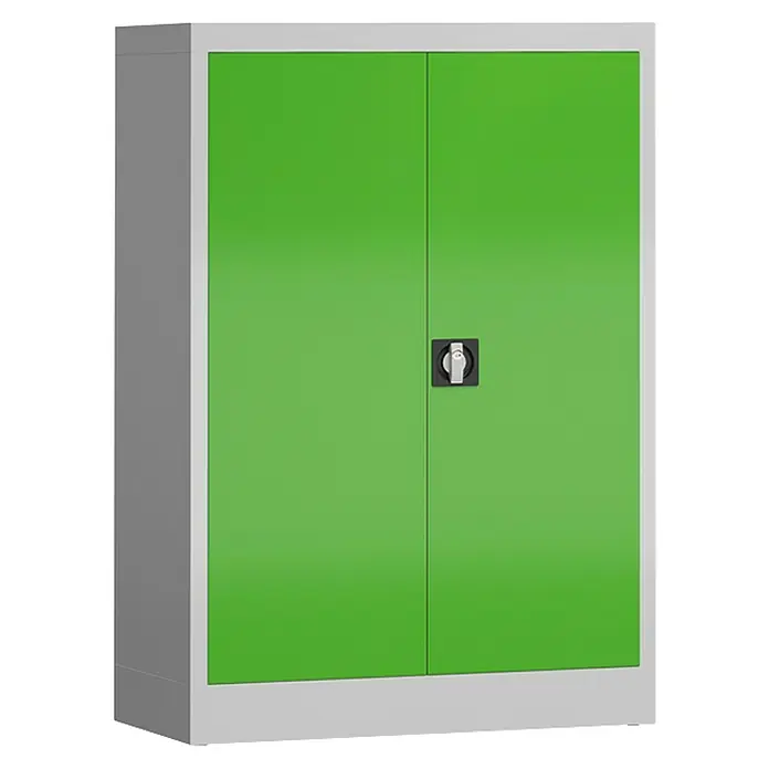Lüllmann ClassiX Metall-Mehrzweckschrank - H x B x T: 120 x 92 x 42 cm, Lichtgrau/Gelbgrün, Fertig montiert, Anzahl Böden: 2 Stk. - Der grüne Flügeltürenschrank bietet Stauraum und eine moderne Optik. Ideal für Büro oder Werkstatt zur sicheren Aufbewahrung.