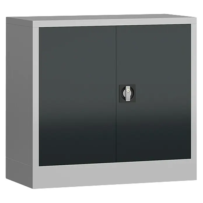 Lüllmann ClassiX Metall-Mehrzweckschrank - H x B x T: 75 x 80 x 38 cm, Lichtgrau/Anthrazit, Fertig montiert, Anzahl Böden: 1 Stk. - Metallschrank mit zwei Türen und Schloss, ideal für Büro oder Werkstatt zur sicheren Aufbewahrung von Dokumenten und Werkzeugen.