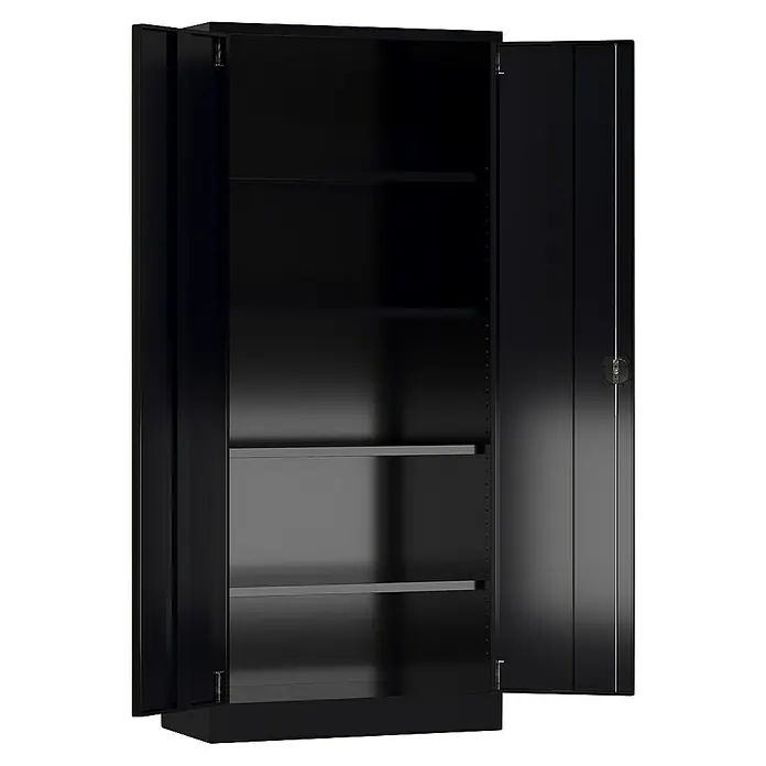Lüllmann ClassiX Metall-Mehrzweckschrank - H x B x T: 180 x 80 x 38 cm, Tiefschwarz, Fertig montiert, Anzahl Böden: 4 Stk. - Ein offener, schwarzer Aktenschrank mit mehreren Einlegeböden. Bietet viel Stauraum und ist ideal für Büros oder Arbeitszimmer.