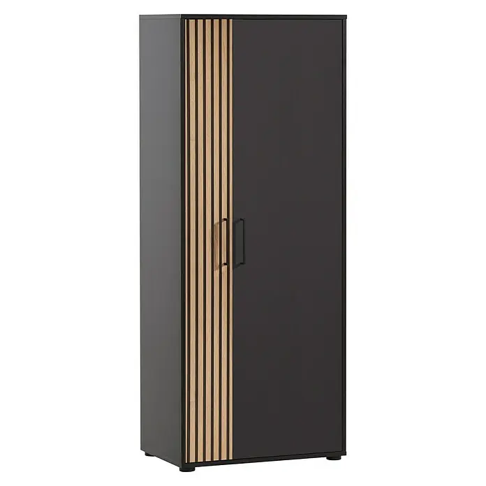 Schildmeyer Hank Schrank - L x B x H: 41 x 65 x 163,6 cm, Schwarz/Artisan Eiche - Das moderne Schrankdesign besticht durch eine elegante Kombination aus Holzlatten und einer anthrazitfarbenen Tür. Die klaren Linien machen den Schrank zu einem Hingucker.