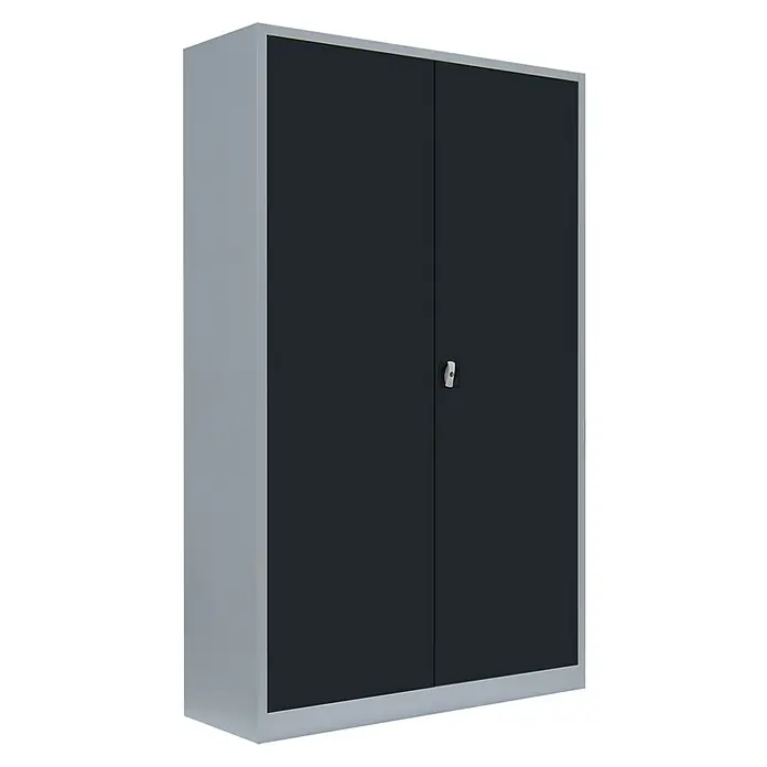 Lüllmann Metall-Mehrzweckschrank - H x B x T: 195 x 120 x 42,2 cm, Lichtgrau/Anthrazit, Fertig montiert, Anzahl Böden: 4 Stk. - Grauer Flügeltürenschrank mit zwei dunkelgrauen Türen und einem silberfarbenen Griff. Praktisch und robust für Büro oder Werkstatt.