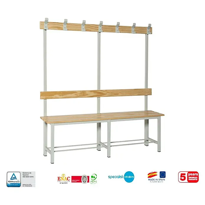 Simonrack Simonlocker Banco de vestuario Single Desmontado con perchero - L x An x Al: 35 x 150 x 160 cm - Perchero independiente con asiento de banco, ideal para vestuarios. La estructura es de metal y el asiento es de madera.