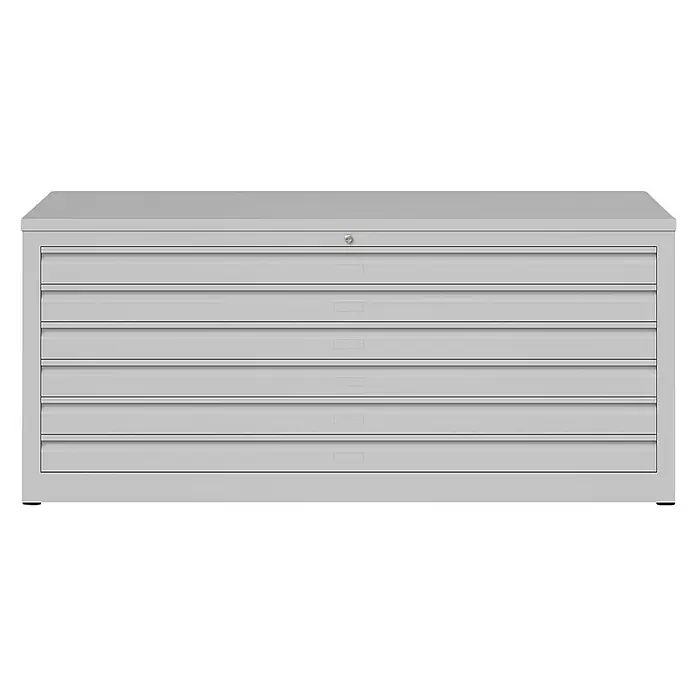 Lüllmann Planschrank - H x B x T: 60,5 x 140,5 x 95,5 cm, Lichtgrau, Fertig montiert, Anzahl Schubladen: 6 Stk. - Bild eines grauen Werkzeugschranks mit mehreren Schubladen. Ideal zur Werkstattorganisation und sicheren Aufbewahrung von Werkzeugen.