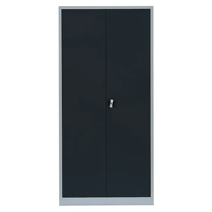 Lüllmann Metall-Mehrzweckschrank - H x B x T: 195 x 92,5 x 60 cm, Lichtgrau/Anthrazit, Fertig montiert, Anzahl Böden: 4 Stk. - Stahlschrank mit zwei Türen und einem silbernen Rahmen, ideal für die Aufbewahrung von Dokumenten und anderen Gegenständen im Büro oder zu Hause.