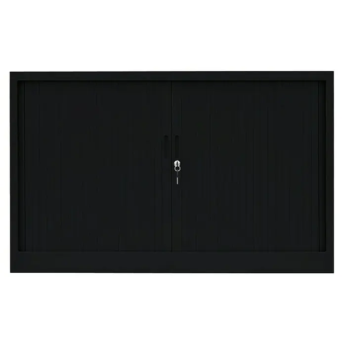 Lüllmann Rollladenschrank - H x B x T: 75 x 120 x 45,7 cm, Tiefschwarz, Fertig montiert, Anzahl Böden: 1 Stk. - Schwarzer Flügeltürenschrank mit Schloss und Schlüssel für sichere Aufbewahrung von Gegenständen.