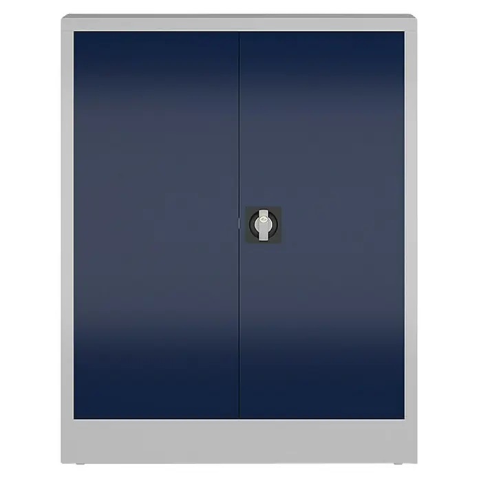 Lüllmann ClassiX Metall-Mehrzweckschrank - H x B x T: 100 x 80 x 38 cm, Lichtgrau/Enzianblau, Fertig montiert, Anzahl Böden: 2 Stk. - Blauer Metallschrank mit abschließbaren Türen und silbernem Rahmen, ideal für Büro oder Werkstatt zur sicheren Aufbewahrung von Materialien.