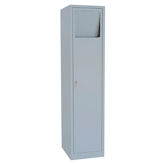 Lüllmann Wäscheschrank - H x B x T: 180 x 60 x 50 cm, Lichtgrau, Fertig montiert, Anzahl Türen: 1 Stk. - Schlanker grauer Stahlschrank mit Tür und Briefschlitz für sichere Aufbewahrung und Posteinwurf.