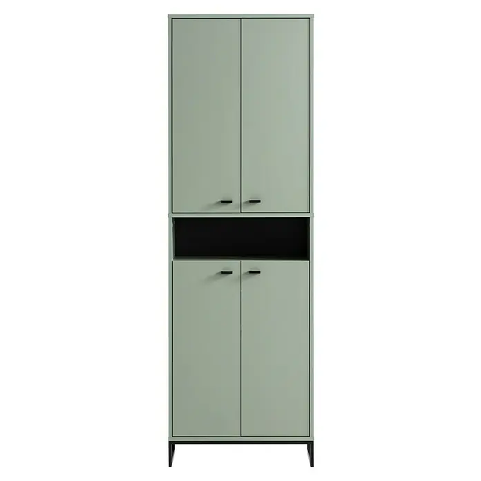 Schildmeyer Janne Schuhschrank - L x B x H: 33 x 60,2 x 185,5 cm, Pistazie, Anzahl Fächer: 1 Stk. - Aufnahme eines modernen, mintfarbenen Schranks mit vier Türen und schwarzen Griffen, der Stauraum und stilvolles Design vereint.