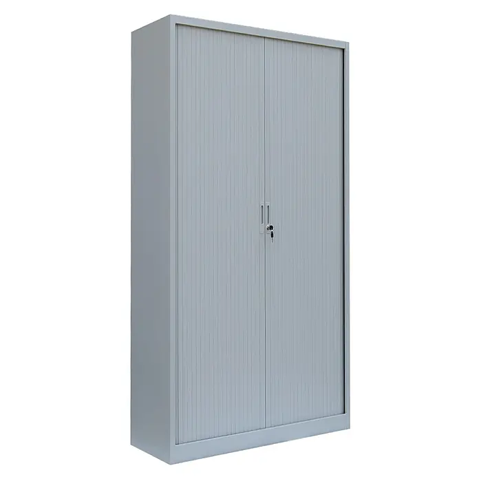Lüllmann Rollladenschrank - H x B x T: 195 x 100 x 45,7 cm, Lichtgrau, Fertig montiert, Anzahl Böden: 4 Stk. - Grauer Rolladenschrank mit abschließbaren Türen, ideal für Büro oder Werkstatt. Bietet sicheren Stauraum und Ordnung.