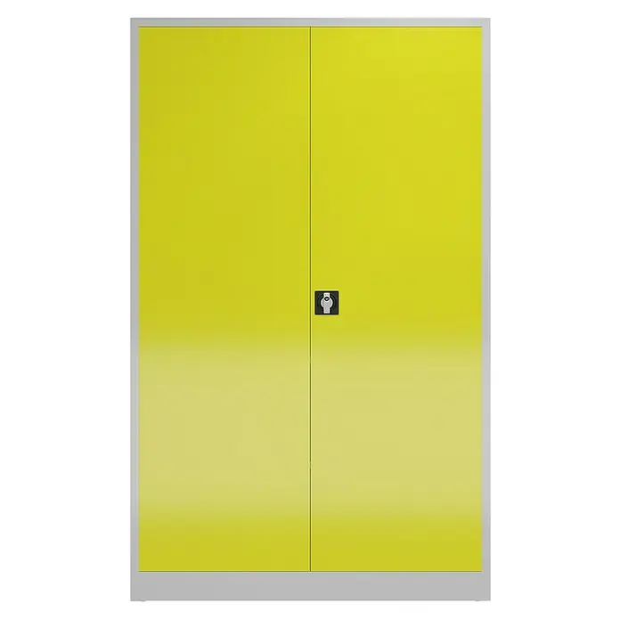 Lüllmann ClassiX Metall-Mehrzweckschrank - H x B x T: 194,5 x 120 x 60 cm, Lichtgrau/Zinkgelb, Fertig montiert, Anzahl Böden: 4 Stk. - Gelber Flügeltürenschrank mit abschließbarem Griff, ideal zur sicheren Aufbewahrung von Gegenständen im Büro oder Lager.