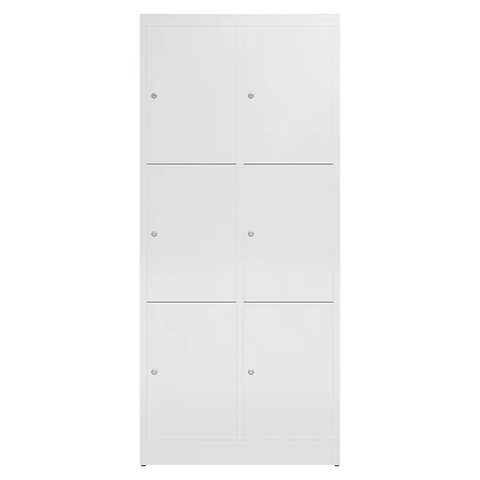 Lüllmann ClassiX Schließfachschrank - H x B x T: 180 x 80 x 50 cm, Signalweiß, Fertig montiert, Anzahl Fächer: 6 Stk. - Weißer Metallschrank mit sechs abschließbaren Fächern. Ideal für Büros oder Schulen, bietet der Schrank praktische Aufbewahrung.