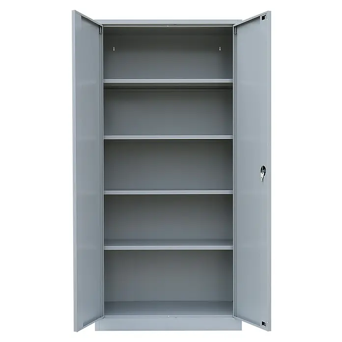 Lüllmann Metall-Mehrzweckschrank - H x B x T: 195 x 92,5 x 50 cm, Lichtgrau, Fertig montiert, Anzahl Böden: 4 Stk. - Offener, grauer Metallschrank mit Regalen. Das Metallmöbel bietet viel Stauraum und Ordnung für Büro oder Werkstatt.