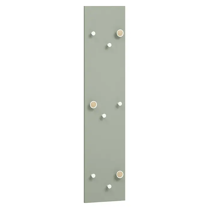 Schildmeyer Bjarne Garderobenpaneel - L x B x H: 2,6 x 24,5 x 109 cm, Pistazie - Wandgarderobe mit mehreren runden Haken in Weiß und Holz. Praktische und stilvolle Aufbewahrungslösung für Jacken und Accessoires.