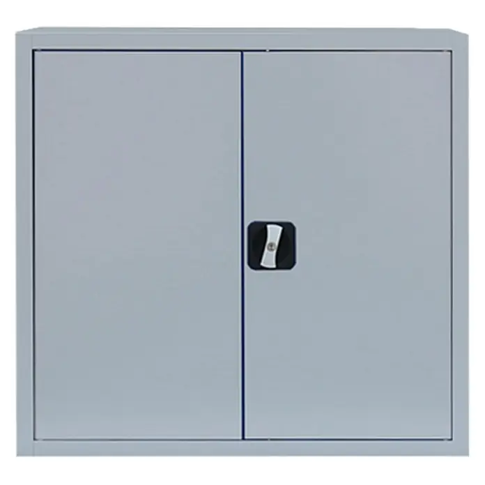 Lüllmann Metall-Mehrzweckschrank - H x B x T: 75 x 80 x 38,3 cm, Lichtgrau, Fertig montiert, Anzahl Böden: 1 Stk. - Grauer Büroschrank mit zwei Türen und einem schwarzen Griff in der Mitte. Stabiler und funktionaler Aktenschrank für Büro oder Werkstatt.