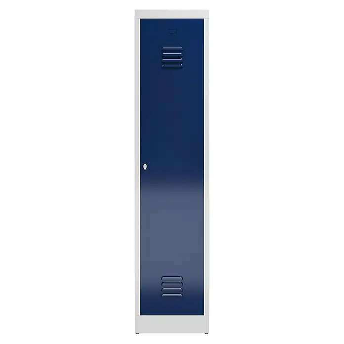 Lüllmann ClassiX Spind mit S/W-Trennung - H x B x T: 180 x 41,5 x 50 cm, Lichtgrau/Enzianblau, Fertig montiert, Anzahl Fächer: 1 Stk. - Einzelner blauer Metallspind mit Lüftungsschlitzen für Schulen oder Umkleideräume, langlebige und sichere Aufbewahrungslösung.