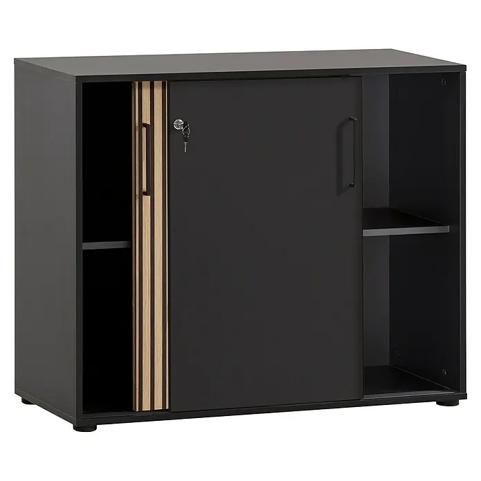 Schildmeyer Hank Schiebetürschrank - L x B x H: 41 x 100 x 83,5 cm, Schwarz/Artisan Eiche - Moderner Büroschrank mit Schiebetüren. Der Schrank bietet Stauraum und ein abschließbares Fach für wichtige Dokumente.
